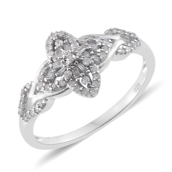 0.33 Ct Diamond Floral Ring in Platinum Plated Sterling Silver