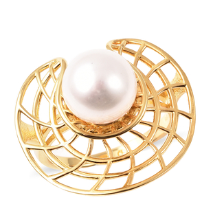 White Edison Pearl Ring in Yellow Gold Overlay Sterling Silver