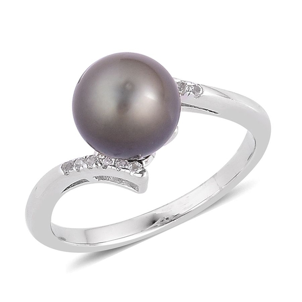 Tahitian Pearl (Rnd 9.5-10mm), White Topaz Ring in Platinum Overlay Sterling Silver