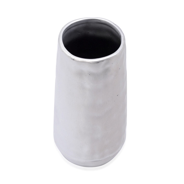 (Option 2) Silver Colour Stoneware Ceramic Handcrafted Flower Vase (Size 24 Cm)