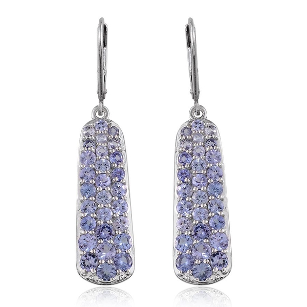 Tanzanite (Rnd) Lever Back Earrings in Platinum Overlay Sterling Silver 4.000 Ct.