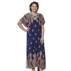 Jovie Navy Peacock Style Printed Long Dress with Embroidered Neckline (138x78cm)  CB 54in