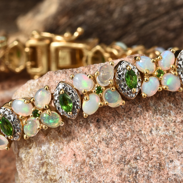 Ethiopian Welo Opal (Ovl), Chrome Diopside and Diamond Bracelet (Size 8) in 14K Gold Overlay Sterling Silver 8.250 Ct. Silver wt 24.44 Gms. Number of Gemstone 102