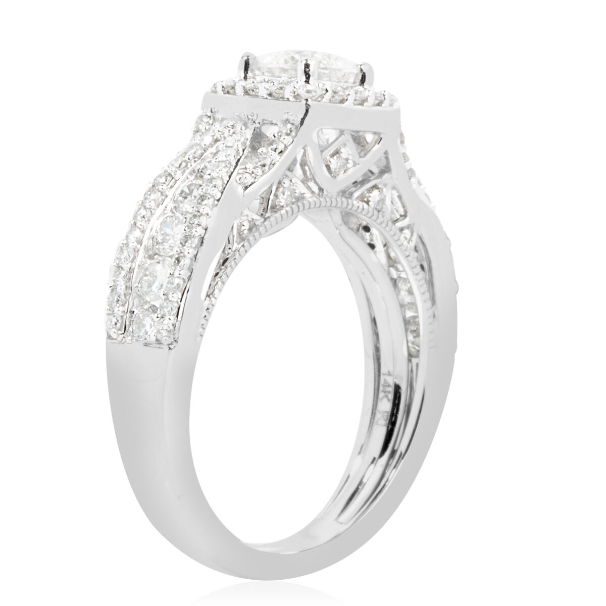 14K White Gold Diamond (Rnd)  (I1-I2/G-H) Ring 1.500 Ct, Gold wt 5.80 gms.