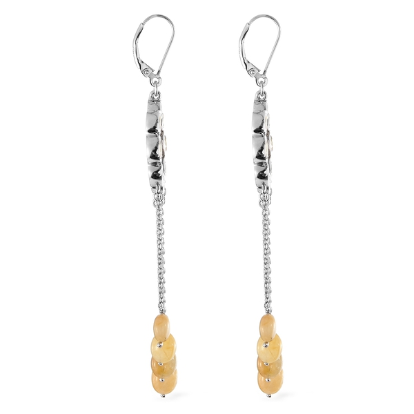 Chanthaburi Yellow Sapphire (Ovl) Earrings (with Lever Back) in Platinum Overlay Sterling Silver 12.000 Ct, Silver wt 10.29 Gms