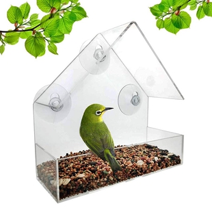 Transparent Acrylic Bird Feeder with Fixed Tray and 3 Suction Cups