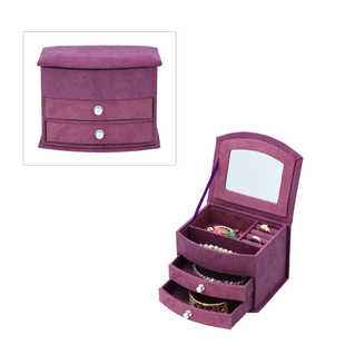 3 layer Fan-shape velvet jewelry box with mirror and 2 removable drawers