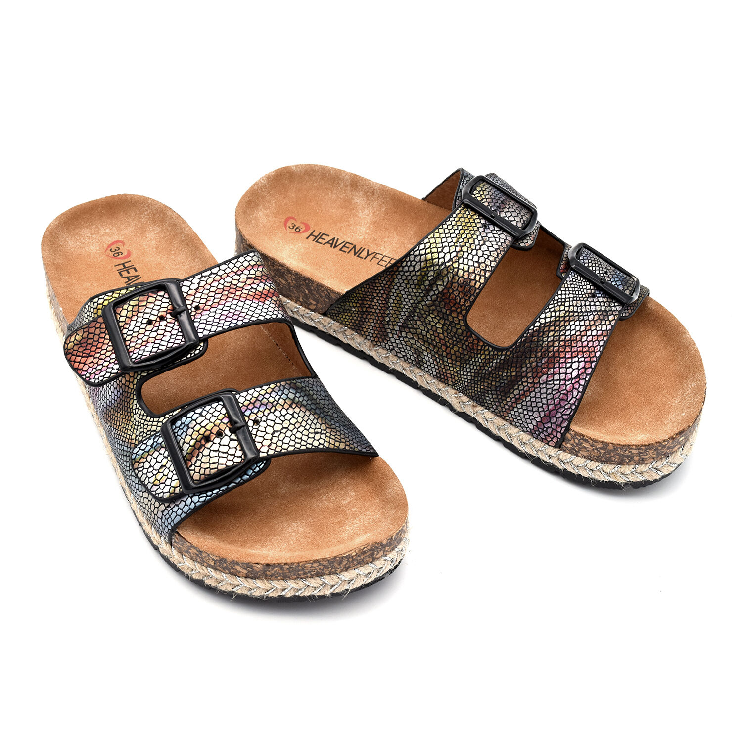 Heavenly Feet Flutter Womens Black and Multi-Coloured Sandals