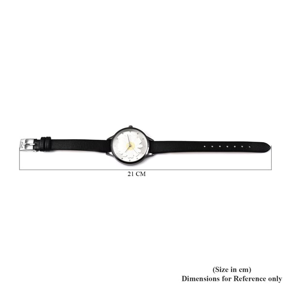 STRADA Japanese Movement Floral White Austrian Crystal Studded Water Resistant Watch with Black Colour Strap