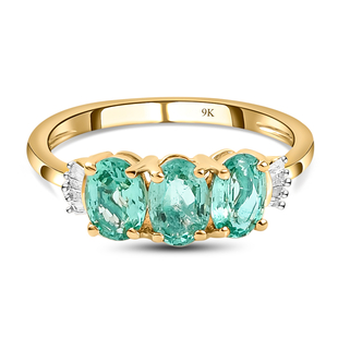 9K Yellow Gold Kagem Zambian Emerald and Diamond Ring 1.26 Ct.