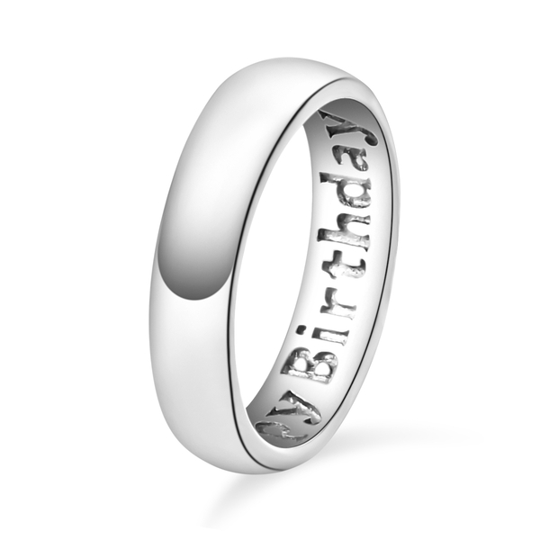 Platinum Overlay Sterling Silver Happy Birthday Engraved Band Ring