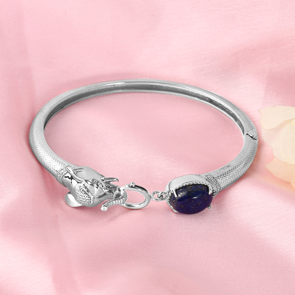 Lapis Lazuli Bangle (Size 7.5) with Spring Ring Clasp in Stainless Steel 6.94 Ct.