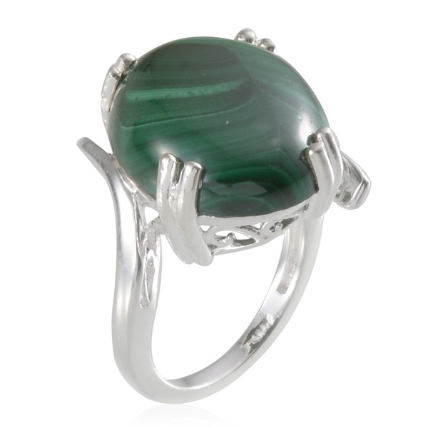 Malachite (Ovl) Solitaire Ring in Sterling Silver 20.000 Ct.