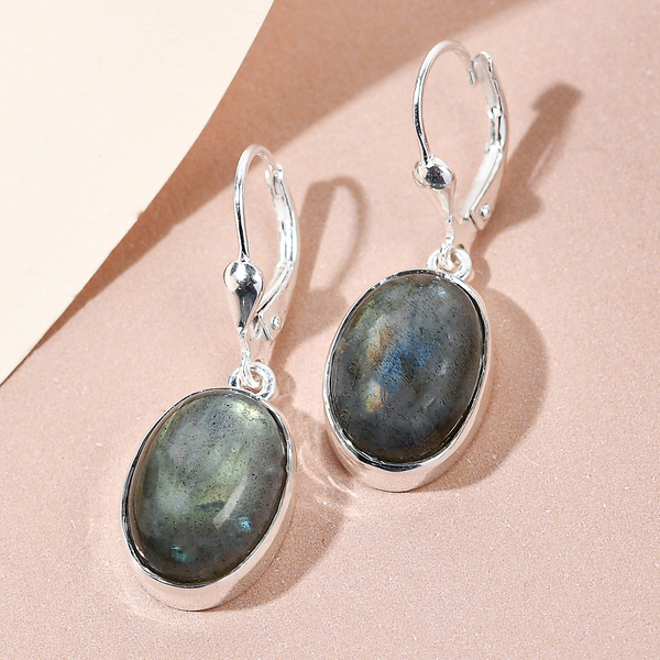 Labradorite Earrings (With Lever Back) in Sterling Silver 13.69 Ct.