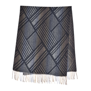 Geometric Pattern Dual-Tone Knitted Scarf - Grey