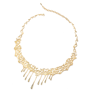 LucyQ Lace Drip Necklace in Gold Plated Silver 68 Grams 14.5 with 4 inch Extender
