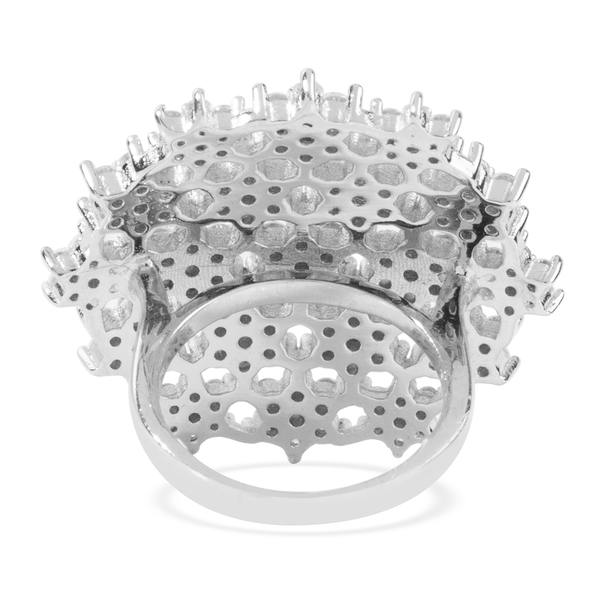 ELANZA Simulated Diamond (Rnd) Constellation Ring in Rhodium Overlay Sterling Silver, Silver wt 9.70 Gms
