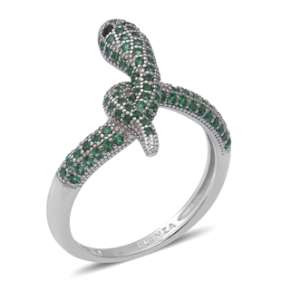 ELANZA Serpent Collection- Simulated Peridot and Simulated Black Spinel Serpent Ring in Rhodium Over