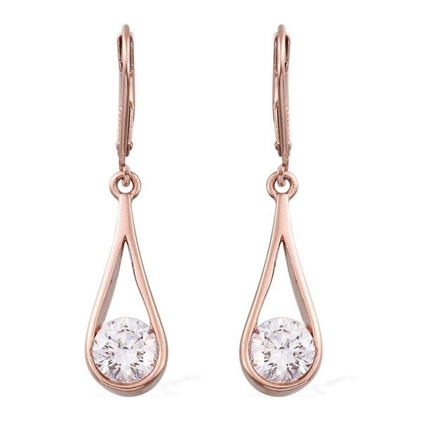 Lustro Stella - Rose Gold Overlay Sterling Silver (Rnd) Lever Back Earrings Made with Finest CZ