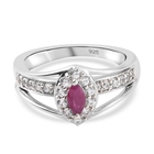 Ruby and Natural Cambodian Zircon Ring (Size L) in Platinum Overlay Sterling Silver