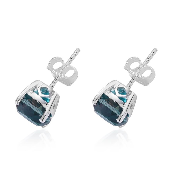 Capri Blue Quartz (Rnd) Stud Earrings (with Push Back) in Sterling Silver 4.500 Ct.