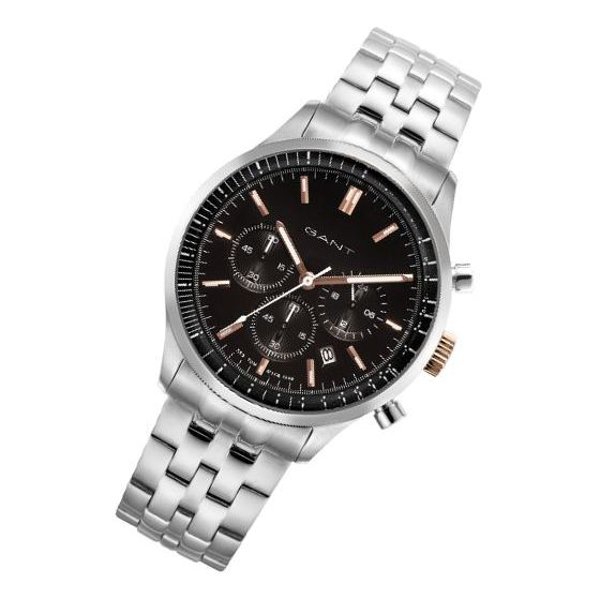 GANT Bronwood Multi Function Mens Black Dial Chronograph Watch with Stainless Steel Chain Strap