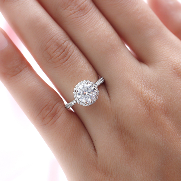 Moissanite Ring in Platinum Overlay Sterling Silver 2.01 Ct.