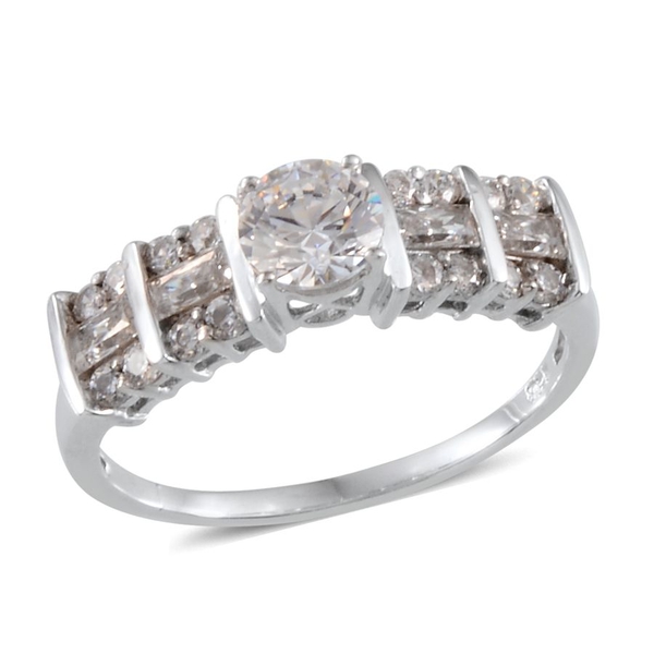 Lustro Stella - Platinum Overlay Sterling Silver (Rnd) Ring Made with Finest CZ 1.632 Ct.