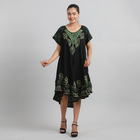 100% Viscose Crepe Umbrella Dress Embellished with Batik and Embroidery (Size 120x105 Cm) - Black & 