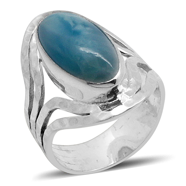 Royal Bali Collection Larimar (Ovl) Solitaire Ring in Sterling Silver 9.500 Ct.