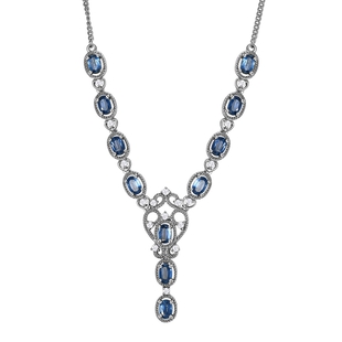 Kyanite and Natural Cambodian Zircon Necklace (Size - 18 With 2 Inch Extender) in Platinum Overlay S