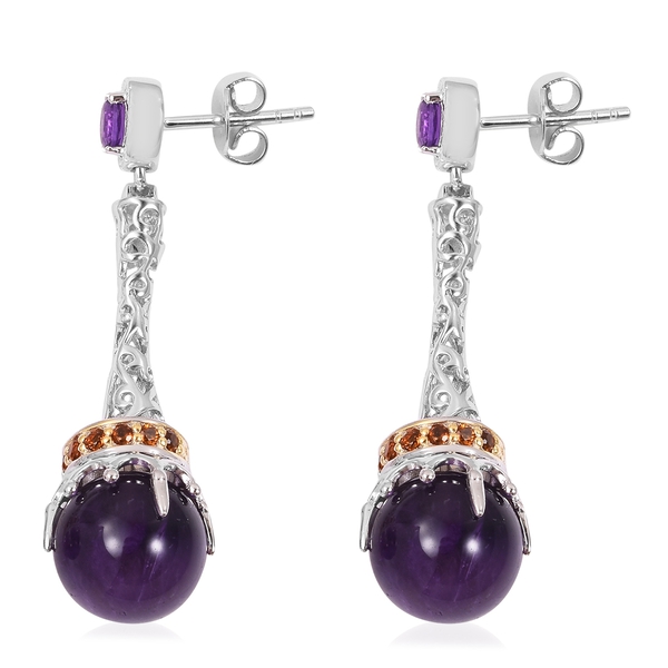 Designer Inspired Limited Edition Rose De France Amethyst and Madeira Citrine Wave Drop Earrings in Platinum Plated Sterling Silver 7.72 Ct