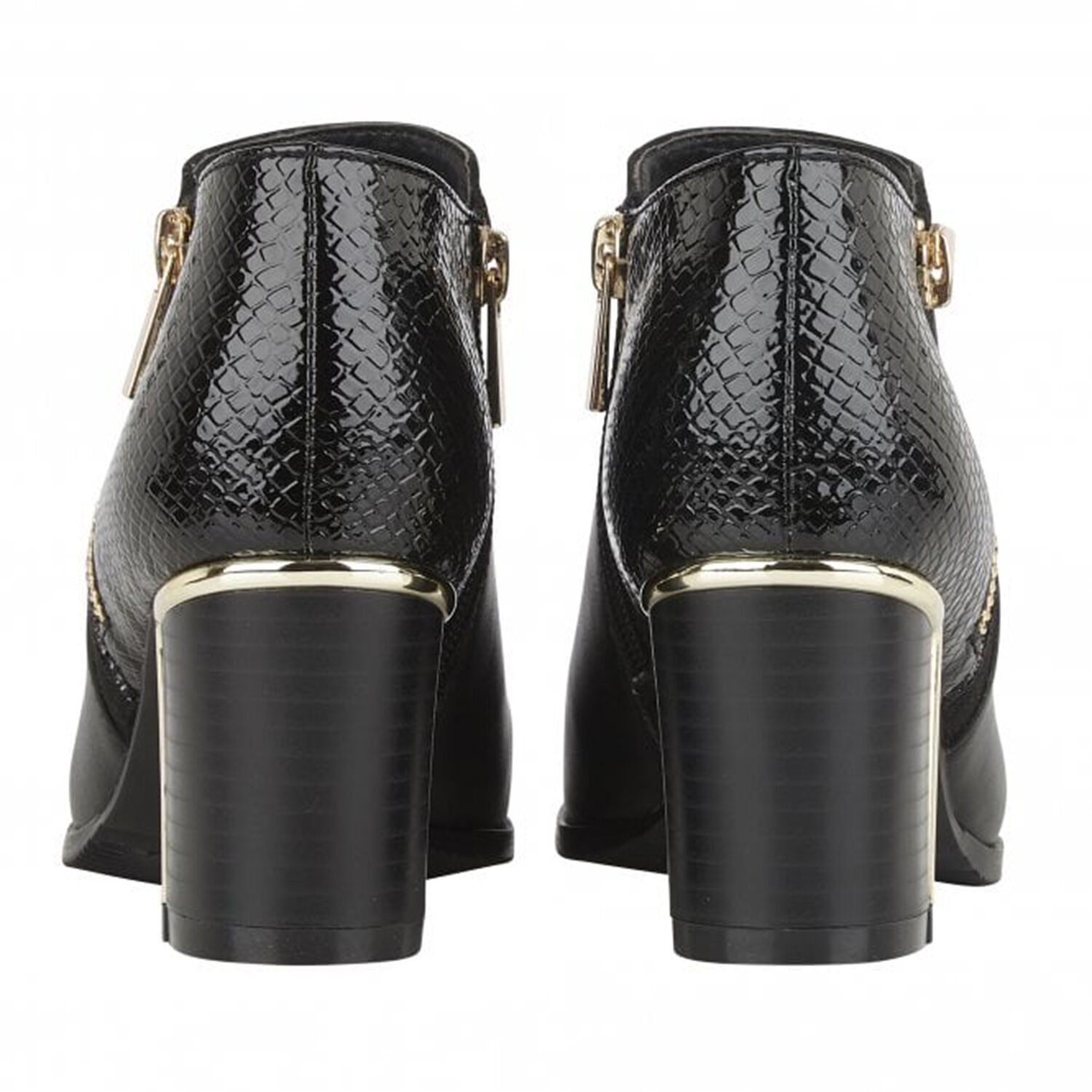 Lotus Chloe Black Faux Fur Lined Ankle Boots with Snake Skin Pattern and Zipper Closure
