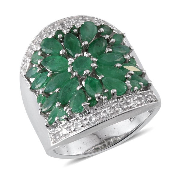 Kagem Zambian Emerald (Rnd), White Topaz Ring in Platinum Overlay Sterling Silver 4.000 Ct.
