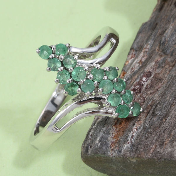 Kagem Zambian Emerald (Rnd) Crossover Ring in Platinum Overlay Sterling Silver 0.750 Ct.