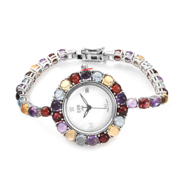 EON 1962 Multi Gemstone 25.00 Ct Bracelet Watch in Platinum Overlay ...