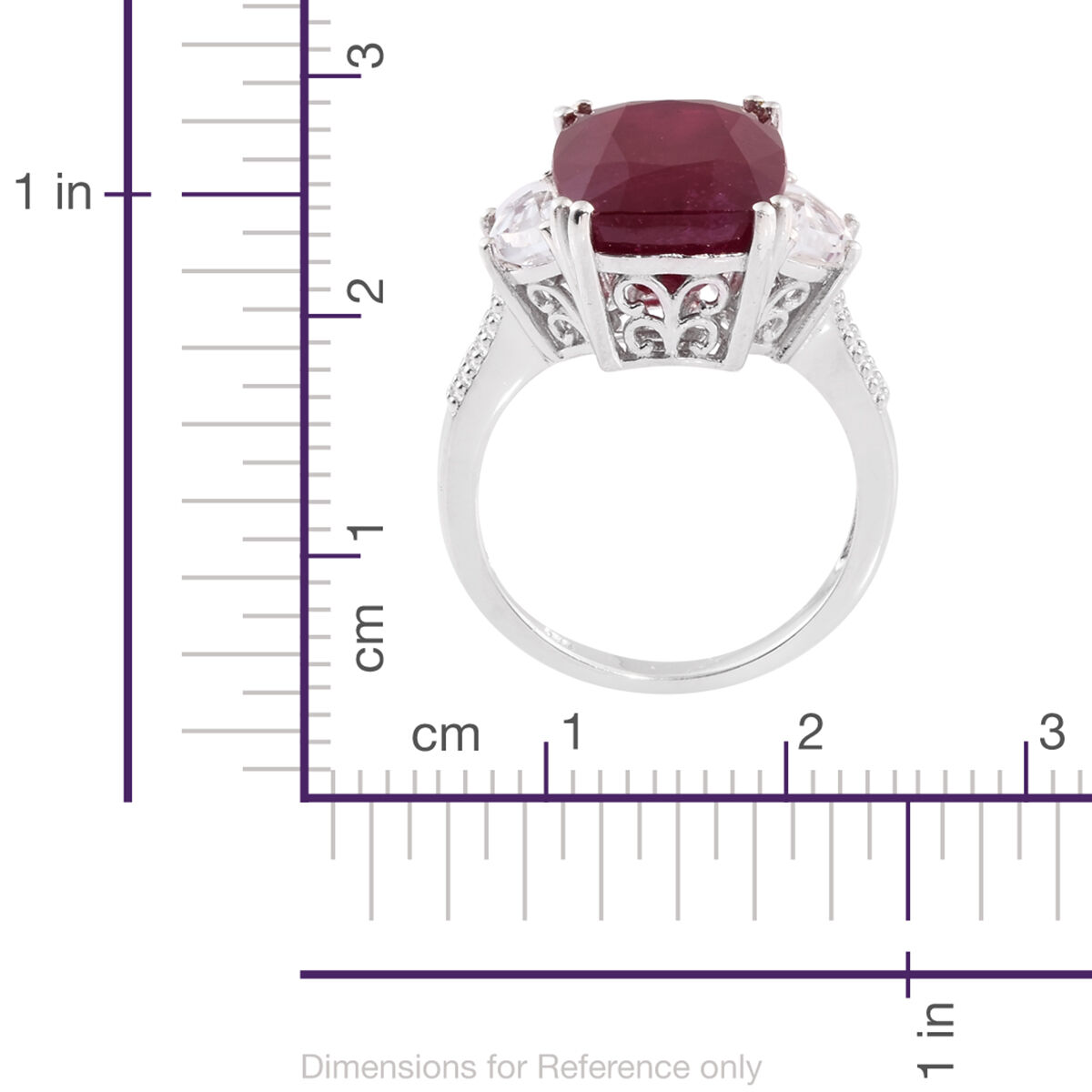 Limited Edition- Cocktail Collection- Very Rare Size AAA African Ruby (Cush 16.00 Ct), Rare D- Cut White Topaz Ring in Platinum Overlay Sterling Silver 17.500 Ct.