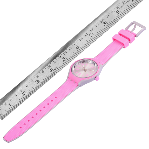 STRADA Japanese Movement Silver Sunshine Dial Pink and Grey Colour Watch with Silicone Strap