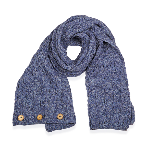 Carraig Donn 100% Merino Wool Knitted Infinity Celtic Scarf (160x40 Cm) - Blue