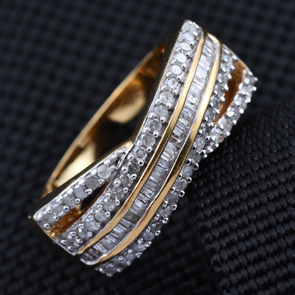 Diamond (Bgt) Criss Cross Ring in 14K Gold Overlay Sterling Silver 0.500 Ct.