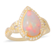 Ethiopian Welo Opal (Pear), Natural Cambodian Zircon and Champagne Diamond Ring in Yellow Gold Overl