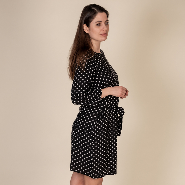 TAMSY 100% Viscose Polka Dot Pattern Plum Dress (Size S,8-10) - Black