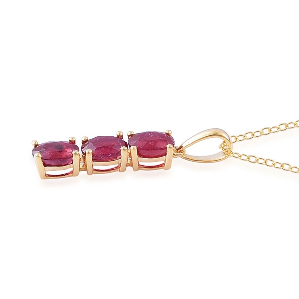 African Ruby (Ovl) Trilogy Pendant With Chain in 14K Gold Overlay Sterling Silver 2.250 Ct.