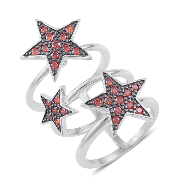 ELANZA Simulated Red Diamond  Star Ring in Black Rhodium Plated Sterling Silver