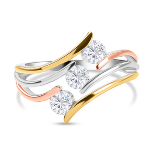 Moissanite Bypass Ring in Platinum, Vermeil Yellow Gold & Rose Gold Overlay Sterling Silver