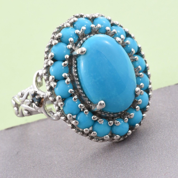 Arizona Sleeping Beauty Turquoise (Ovl 4.30 Ct), Blue Diamond Ring in Platinum Overlay Sterling Silver 6.000 Ct.