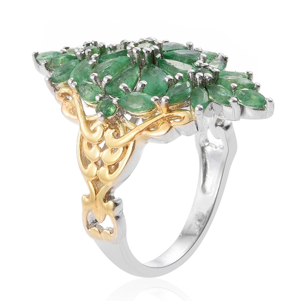 Kagem Zambian Emerald (Pear) Ring in Platinum and Yellow Gold Overlay Sterling Silver 3.000 Ct.