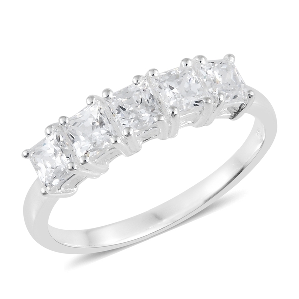 J Francis - Sterling Silver (Sqr) 5 Stone Ring Made with Finest CZ