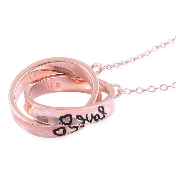 Rose Gold Overlay Sterling Silver Interlocking Ring Necklace (Size 18), Silver wt 4.45 Gms.