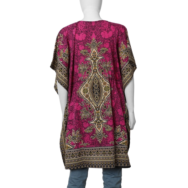 Pink Colour Tribal Printed V- neck Kaftan (One Size; 91.44x104.14 Cm)